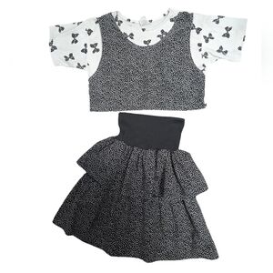 Vintage 1990s Ruffles black and white polka dot crop top/vest and tiered skirt